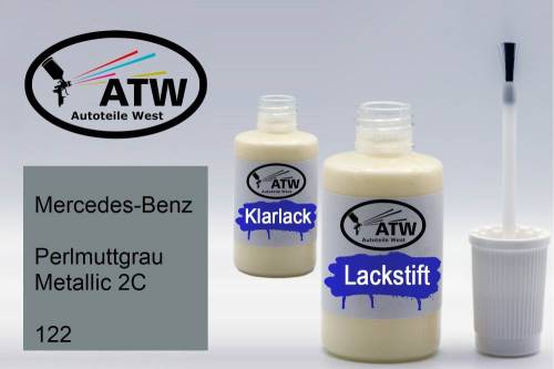 Mercedes-Benz, Perlmuttgrau Metallic 2C, 122: 20ml Lackstift + 20ml Klarlack - Set, von ATW Autoteile West.